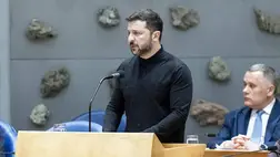 Volodimir Zelenszkij ukrán elnök Hágában, 2025. június 24-én (Fotó: MTI/EPA/ANP/Robin Van Lonkhuijsen)