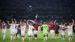  A marokkói válogatott játékosai ünnepelnek a Hollandia elleni nyolcaddöntő megnyerése után a 2026-os labdarúgó-világbajnokságon a mexikói Estadio Monterrey stadionban 2026. június 29-én. Fotó: Eloisa Sanchez / Reuters