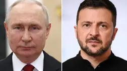 Volodimir Zelenszkij, Ukrajna elnöke és Vlagyimir Putyin, Oroszország elnöke. Fotó: RBC-Ukrajna