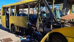 Drámai támadás Nikopolban: buszt ért dróncsapás, halottak. Fotó: t.me/mykola_lukashuk