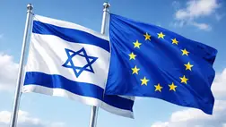 Izrael és Európai Unió. Zászlók. Illusztráció.