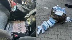 Több mint ezer doboz cigarettát rejtett mikrobuszába egy ivano-frankivszki férfi a nevetlenfalui határátkelőn. Fotó: DPSZU