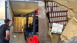 Eperszállítmány mögé rejtettek 360 ezer doboz cigarettát – több mint 19 millió hrivnyás csempészárut foglaltak le. Fotó: DPSZU