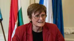 Karikó Katalin biokémikus, az egyetem Nobel-díjas professzora a Szegedi Tudományegyetem (SZTE) innovációs napján az egyetem rektori épületének dísztermében 2025. november 17-én (Fotó: MTI/Oláh Tamás)