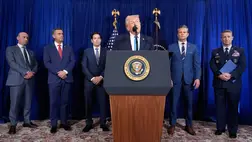 Donald Trump amerikai elnök a Palm Beach-i rezidenciáján, Mar-a-Lagóban tartott sajtóértekezletén 2026. január 3-án (Fotó: MTI/AP/Alex Brandon)