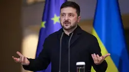 Volodimir Zelenszkij ukrán elnök a berlini kancellári hivatalban 2025. december 15-én (Fotó: MTI/EPA/Clemens Bilan)