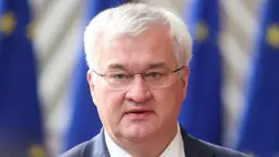 Andrij Szibiha ukrán külügyminiszter érkezik az EU-tagországok külügyminisztereinek találkozójára Brüsszelben 2026. május 11-én (Fotó: MTI/EPA/Olivier Hoslet)
