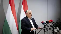 A Miniszterelnöki Kommunikációs Főosztály által közreadott képen Orbán Viktor miniszterelnök sajtótájékoztatót tart az uniós tagállamok csúcstalálkozója után Brüsszelben 2025. december 19-én. MTI/Miniszterelnöki Kommunikációs Főosztály/Fischer Zoltán