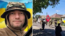 A Munkácsi Határőregység katonái végső búcsút vettek Jurij Majnhaszttól, aki harci feladat közben esett el a donyecki régióban. A 34 éves katonát szülőfalujában heleyzték örök nyugalomra. Fotó: DPSZU