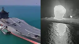 A Shahid Bagheri drónanyahajó (b) és felrobbantásának pillanatai (Fotó: Neokohn)