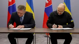 Denisz Smihal ukrán miniszterelnök és Robert Fico szlovák kormányfő. Fotó: t.me/Denys_Smyhal