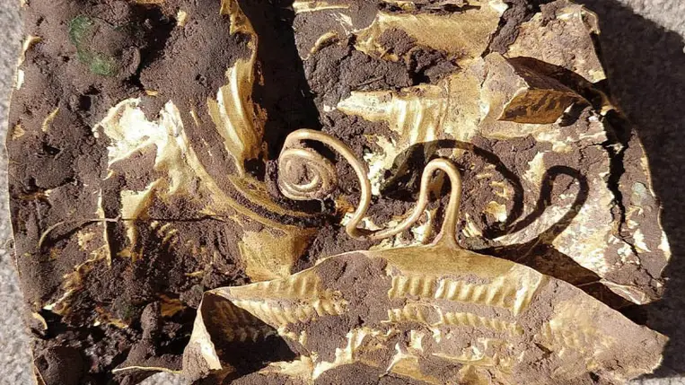 Díszes aranyövet forgatott ki a földből egy gazda