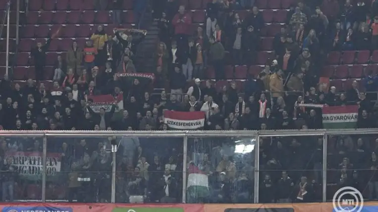  A magyar szurkolók a Nemzetek Ligája A divíziójának 3. csoportjában játszott Hollandia - Magyarország mérkőzésen az amszterdami Johann Cruijff Arénában 2024. november 15-én. Hollandia-Magyarország 4-0. MTI/Koszticsák Szilárd