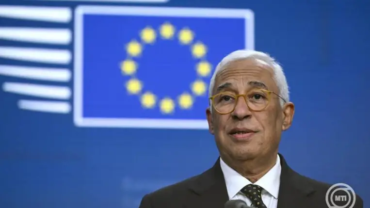 António Costa, az Európai Tanács elnöke az EU-tagországok állam- és kormányfőinek brüsszeli csúcstalálkozója után tartott nemzetközi sajtótájékoztatón 2024. december 19-én. MTI/Purger Tamás