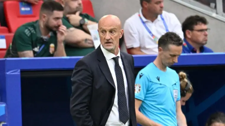 Marco Rossi, a magyar válogatott szövetségi kapitánya a labdarúgó Európa-bajnokság A csoportjának 2. fordulójában játszott Németország – Magyarország mérkőzésen (Fotó: MTI/Koszticsák Szilárd)