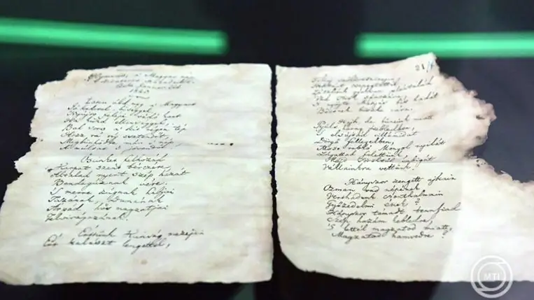 Kölcsey Ferenc Himnusz című költeményének nemes másolata az 1848-49-es forradalom és szabadságharc 176. évfordulója alkalmából tartott ünnepi sajtótájékoztatón az Országos Széchényi Könyvtárban (OSZK) 2024. március 15-én. MTI/Soós Lajos