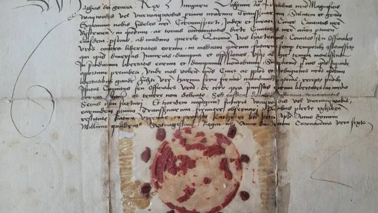 Mátyás király levele (Forrás: A román állami levéltár Beszterce-Naszód megyei fiókjának közösségi oldala)