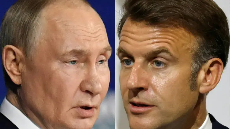 Vlagyimir Putyin és Emmanuel Macron. Fotó: AFP