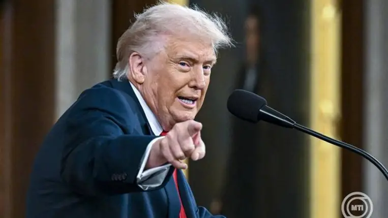 Donald Trump amerikai elnök évértékelő beszédét tartja a törvényhozás, a kongresszus két háza előtt a washingtoni Capitoliumban 2026. február 24-én. MTI/EPA/The New York Times pool/Kenny Holston