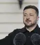 Volodimir Zelenszkij ukrán elnök a moldovai elnökkel a kijevi elnöki palotában folytatott tárgyalásai utáni sajtóértekezleten 2026. április 26-án. MTI/EPA/Szerhij Dolzsenko