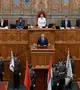 Budapest, 2026. május 9. Magyar Péter miniszterelnök beszédet mond eskütétele után az új Országgyűlés alakuló ülésén az Országházban 2026. május 9-én. A választáson győztes Tisza Párt elnökét 140 igen szavazattal, 54 nem ellenében és 1 tartózkodással választották meg a képviselők. A miniszterelnök mögött Forsthoffer Ágnes, az Országgyűlés elnöke. MTI/Hegedüs Róbert